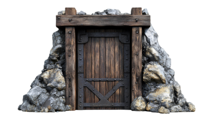 old mining wooden door on transparent background