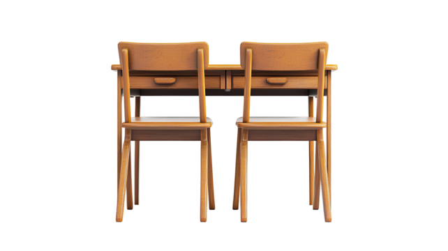 Wooden chairs and table on transparent background