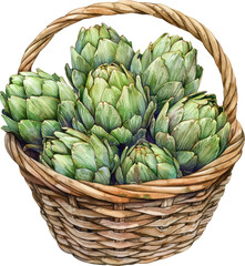 Obraz premium artichoke in wicker basket watercolor illustration art drawing 
