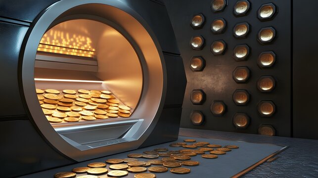 A futuristic coin machine generating income streams