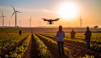 agricultural drone flying over field helping farmers, AI Generated