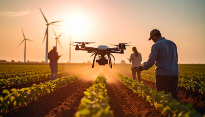 agricultural drone flying over field helping farmers, AI Generated
