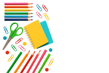 Back to School Flat Lay with Stationery on Beige Background, Copy Space