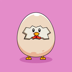 Cartoon Chick Hatching from Egg
