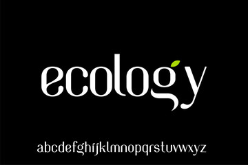 Word ecology Modern futuristic alphabet font. Typography vector graphic design