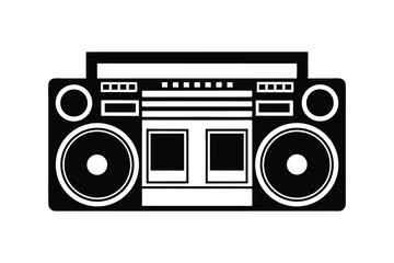 Obraz premium Silhouette art illustration of a retro boombox with dual cassette deck and large speakers.eps