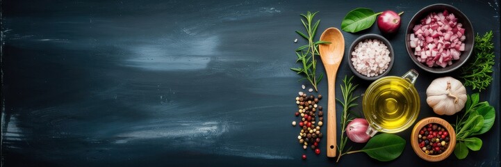 A banner depicting a table, several cooking ingredients, and a wooden spoon. The left part of the image is a paste for text placement.