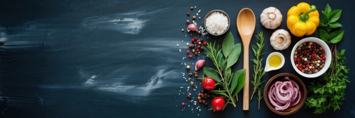 A banner depicting a table, several cooking ingredients, and a wooden spoon. The left part of the image is a paste for text placement.