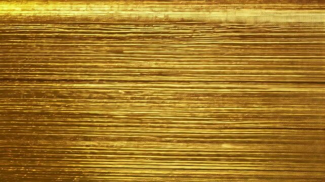 Abstract shimmer with intense golden color, horizontal light streaks, and textured surface patterns creating a dazzling visual effect.