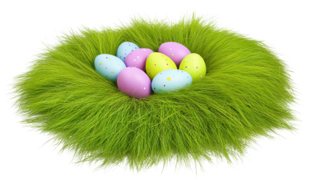 Colorful Easter Eggs Nestled in Green Grass Arrangement for Spring Celebration Decoration