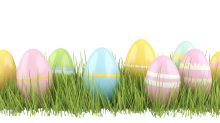Colorful Easter Eggs Nestled in Lush Green Grass on Transparent Background