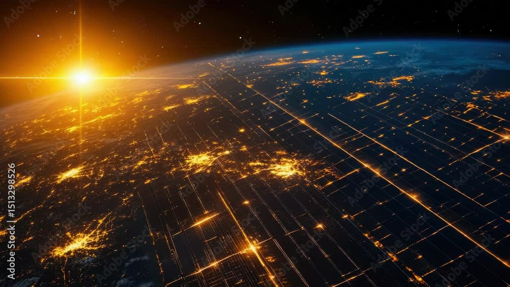 Poster image of the earth from space taken at night with city lights visible, suitable for use in astronomy
