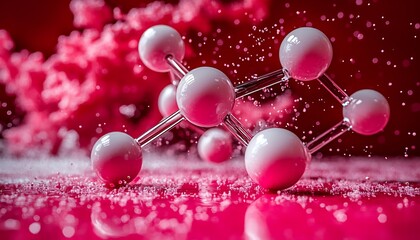 Abstract molecule model, dynamic pink background