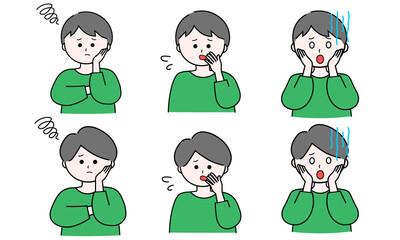 男性イラストセット／悩む／困る／ショック