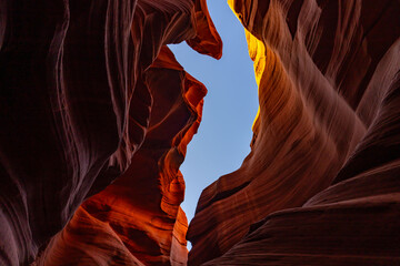 The Navajo Sandstone is a geological formation in the Glen Canyon Group.A slot canyon is a long, narrow channel or drainageway. Lower Antelope Canyon, Page is a city in Coconino County, Arizona