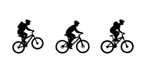 Naklejka premium Black vector silhouette of a cyclist riding a mountain bike