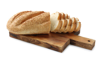 Cut loaf of bread isolated on white