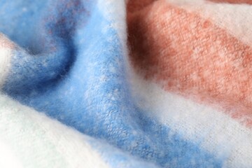 Texture of colorful wool fabric as background, closeup