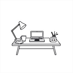 Administrative Assistant Service Logo, Using a Minimalist Desk Setup With Laptop, Coffee Cup, and Paper