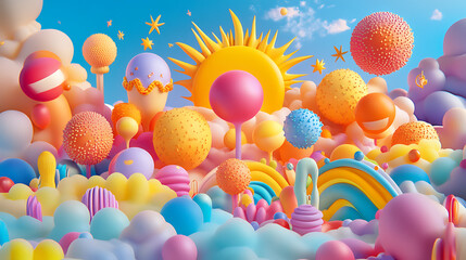 Whimsical 3D Render Colorful Candy Land Landscape