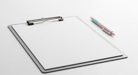 Blank Clipboard and Pen Mockup on White Background