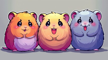 Obraz premium Cheerful Cartoon Hamster Illustration Smiling with Open Mouth, Orange White Fur Big Eyes Pink Nose Tongue Teeth