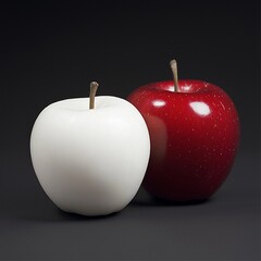 Obraz premium Red and White Apple on Black Background – Minimalist Macro Photography – High-Resolution Studio Shot