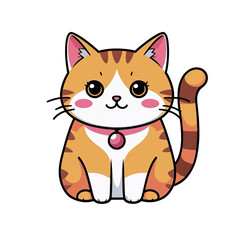 Obraz premium Cute cartoon tabby cat with pink collar. Vector