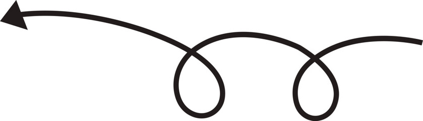 Arrow icon. Hand drawn black line doodle arrow, curve arrow vector. Sketch curved dashed arrows design isolated on transparent background. Direction shape for web and app.