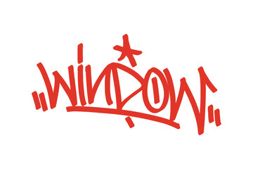 Window graffiti tag in bold red lettering on transparent background. Urban street art style, perfect for architecture, city views, and creative graffiti projects with strong urban vibes.