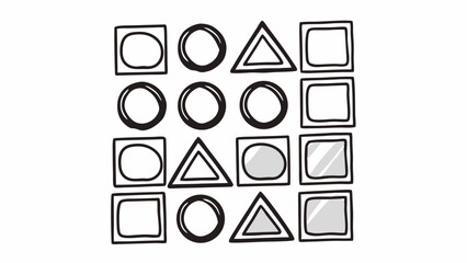 Geometric pattern featuring hand drawn circles squares and triangles in a grid like arrangement design element created with generated ai
