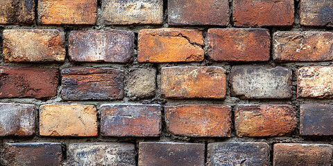 Obraz premium Close-up of an old brick wall with various shades of brown, red and grey.