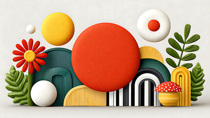 Colorful abstract shapes with flower and leaf elements create warm and creative decorative composition
