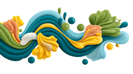 Abstract colorful wave with floral shapes and smooth flowing texture blue, yellow, green, and orange tones creating lively