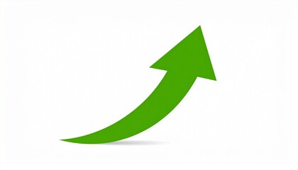 Green curved graph with arrow icon. Arrow illustration pointing up. Counterclockwise