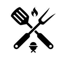 Grill fork and spatula tools icon vector set. Barbecue or BBQ symbol silhouette
