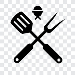 Grill fork and spatula tools icon vector set. Barbecue or BBQ symbol silhouette

