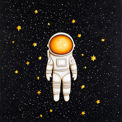 Astronaut floating in space surrounded by bright yellow stars and dark starry background, evoking wonder and exploration