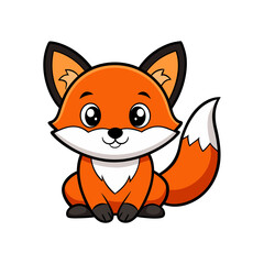 cute baby fox with cute pose flat color vector Illustration
