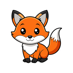 cute baby fox with cute pose flat color vector Illustration