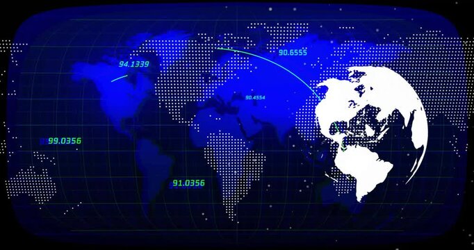 On start grid outlining data labels before arcs animating and globe rotating visualizing data - Powered by Adobe