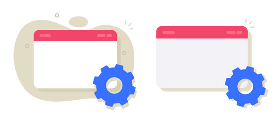 Web site configuration system data icon flat vector, website development api settings graphic illustration set, online internet application customization cog wheel image clip art