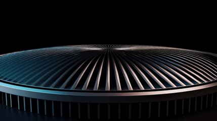 Futuristic metallic dome structure with symmetrical pattern against black background