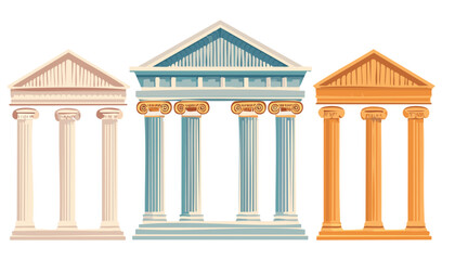Greek and Roman column temple set. Pillar vector building. Ancient white marble architecture from Greece, Rome. Arch, frame, roof. Antique palace. Classic 3d stone house.court, front, justice, realist