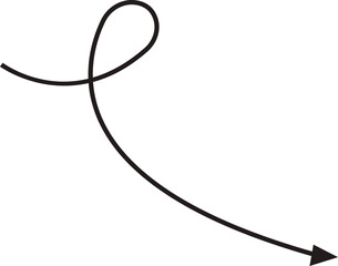 Arrow icon. Hand drawn black line doodle arrow, curve arrow vector. Sketch curved dashed arrows design isolated on transparent background. Direction shape for web and app.