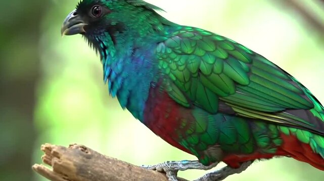 Wattled broadbill perched on a branch in the rainforest
