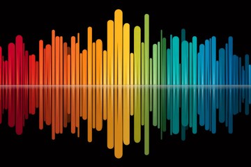 Fototapeta premium Colorful digital audio spectrum displaying sound waves with reflection