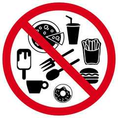 No Food Allowed or Eating Prohibition Sign, Restricted Area for Meals Symbol