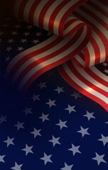 Great blue illustration with a wavy American flag.