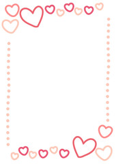 ピンクのかわいい手描きのハート模様のフレーム背景